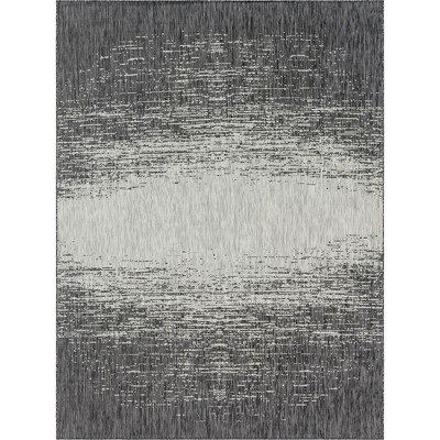 Charcoal Gray Abstract Synthetic 9' x 12' Washable Outdoor Rug