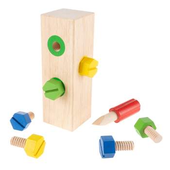 Screw Block Toy- Kids Wooden Manipulative with Screws and Screwdriver-Fun Fine Motor Development Activity for Boys and Girls by Toy Time