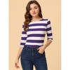 INSPIRE CHIC Women's Stripes Casual Basic Elbow Sleeves Boat Neck Slim Fit T-Shirts - 2 of 4