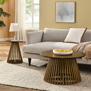 NicBex Mid-Century Round Coffee Table, Solid Wood Slatted Side Table for Living Room Small Space, Modern Design - 1 of 4