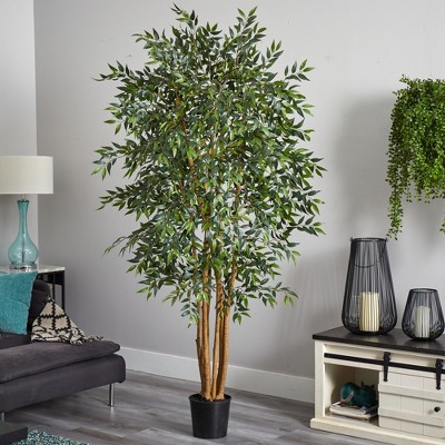 6-ft Green Silk Smilax Tree with Black Plastic Pot