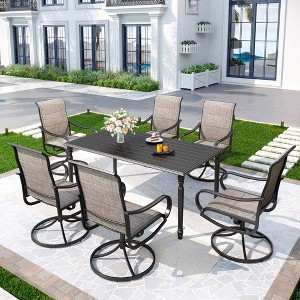 7pc Outdoor Dining Set with Steel Rectangle Table with Umbrella Hole & Padded Swivel Chairs - Captiva Designs: Rust-Resistant - 1 of 4