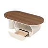INFURNIC Coffee Tables Luxury Modern Oval Coffee Table with Storage Drawer and Faux Marble Top for Living Room, White, 47.24"*23.62"*16.93" - 3 of 4