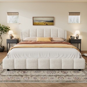 Christopher Knight Home Ella Boucle Upholstered Platform Bed with Headboard, Beige, King - 1 of 4