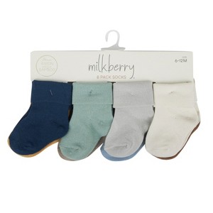 Milkberry Rayon of Bamboo Baby Socks Non-Slip Gripper Newborn to Toddler Currated Gift Packs of 8 pairs - 1 of 2