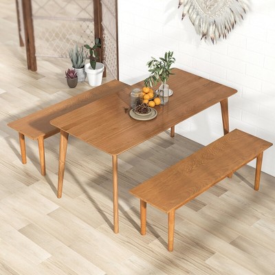 Natural Oak Solid Wood Dining Bench with Rubber Wood Legs