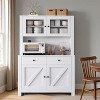 63" Tall Kitchen Pantry Cabinet with Drawers, Hutch, Glass Doors, Adjustable Shelves, Freestanding Microwave Stand & Storage Cabinet, White - 2 of 4