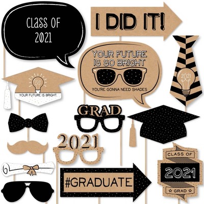 Big Dot of Happiness Bright Future - 2021 Graduation Photo Booth Props Kit - 20 Count