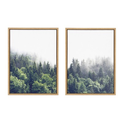 Lush Green Forest Foggy Day Canvas Wall Art Set