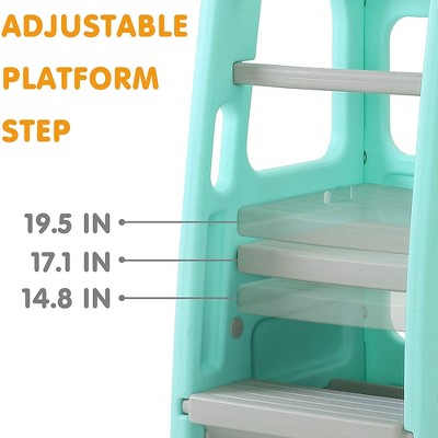 Green Children's Plastic Learning Step Stool with Adjustable Heights