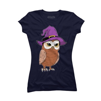 Junior's Design By Humans Owl Witch Halloween T Shirt By thebeardstudio T-Shirt