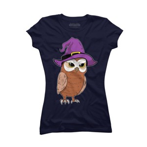 Junior's Design By Humans Owl Witch Halloween T Shirt By thebeardstudio T-Shirt - 1 of 3