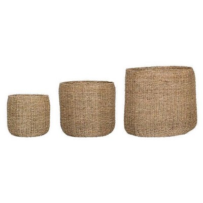 3pc Decorative Round Seagrass Basket Set Natural - 3R Studios