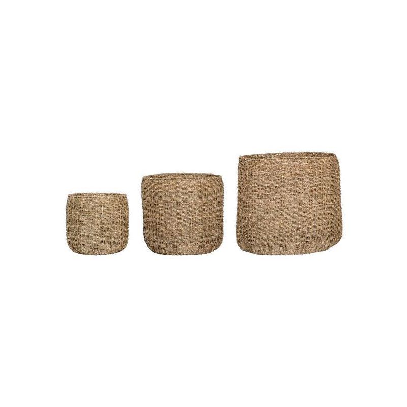 3pc Decorative Round Seagrass Basket Set Natural - Storied Home, 1 of 3