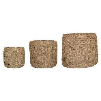 3pc Decorative Round Seagrass Basket Set Natural - Storied Home
