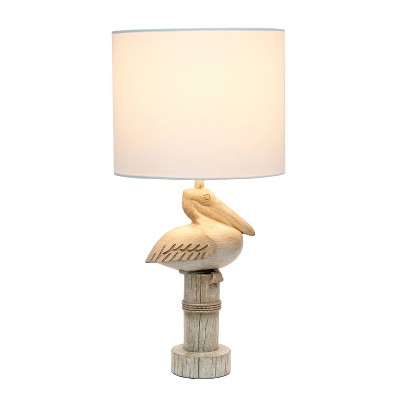 Beige Wash Pelican Table Lamp with White Drum Shade
