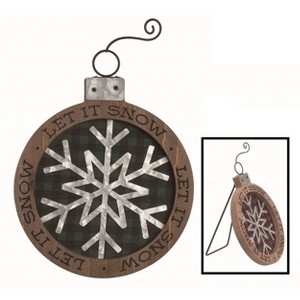 Transpac Wood Multicolored Christmas Buffalo Check Oversized Ornament Accent - 1 of 2