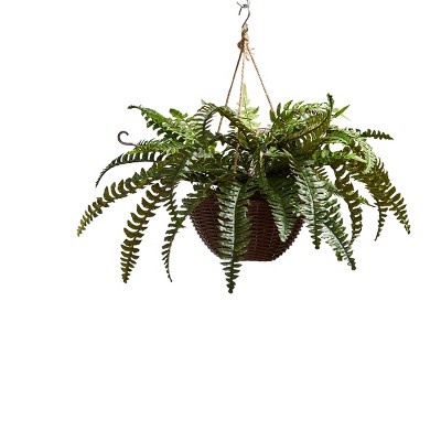 Nature Spring Artificial Boston Fern With Hanging Wicker Basket