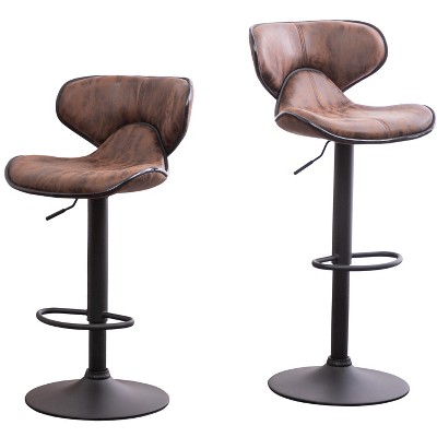 Adjustable Height Swivel Barstool Set of 2, Upholstered Bar Stools, Kitchen Chair with Chrome Base, Brown