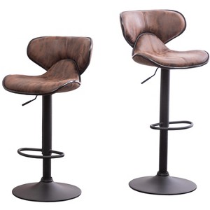 Adjustable Height Swivel Barstool Set of 2, Upholstered Bar Stools, Kitchen Chair with Chrome Base, Brown - 1 of 4