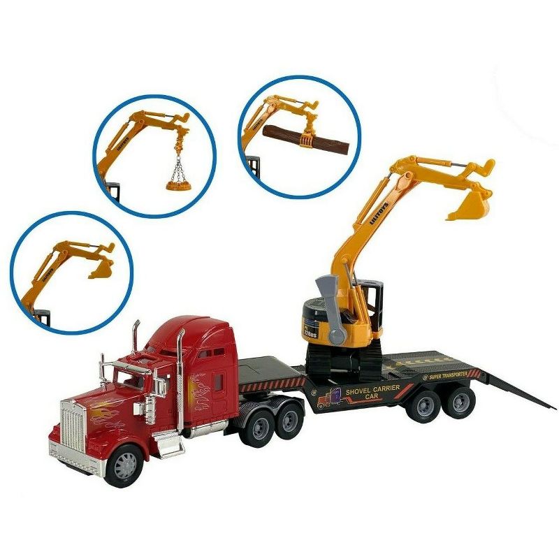 Big Daddy Big Rig Heavy Duty Tractor Trailer Low Boy Transport Flat Bed & Excavator Toy Trucks Combo, 2 of 8