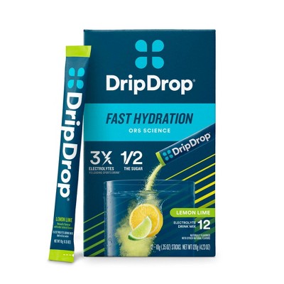 DripDrop Hydration Powder Vegan Electrolyte Supplements - Lemon Lime - 0.35oz/12ct