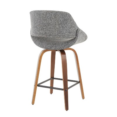 Flared Walnut Gray Swivel Counter Stool, Mid-Century Modern