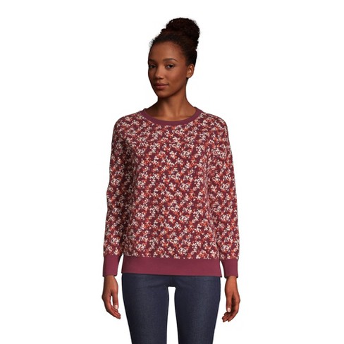 Lands' End Women's Long Sleeve Waffle Crewneck Top - Small - Rich Burgundy  Shadow Flower