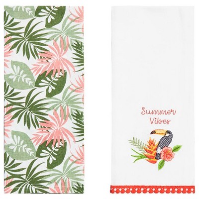 The Lakeside Collection Set of 2 Embroidered Tropical Kitchen Towels