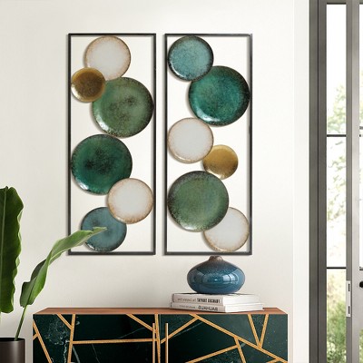 Set of 2 Multicolor Coastal Abstract Geometric Iron Wall Panels