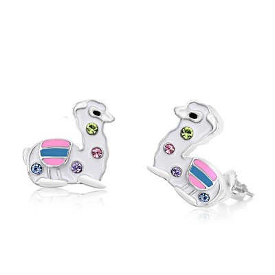 Chanteur Hypoallergenic Kids Jewelry Accessories Lama Enamel CZ White Gold Palladium Plating Stud Earrings Surgical Titanium Posts
