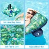 Jasonwell Oversized Pool Float Lounge, 72" X 37" XL Fabric-Covered Inflatable Contour Lounger with Headrest, Cooling Pool Raft, Tropical Green - 3 of 4