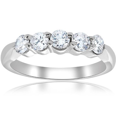 Pompeii3 1/2ct Round Diamond Wedding Ring 14K White Gold Five Stone