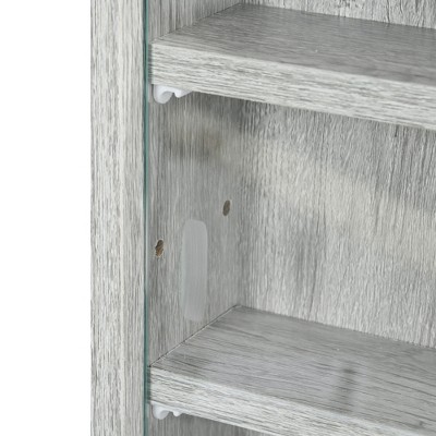 Gray Wood 5-Tier Wall-Mounted Display Cabinet with Glass Doors