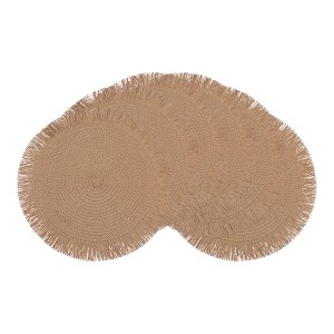 REGALWOVEN Rustic Tassel Rattan Round Wipe Clean Placemats 15 x 15 Inch 6 Pcs - 1 of 4