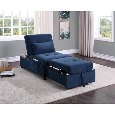 Vynxaria Modern Lift Top Storage Bench with Pull-out Bed 1pc Dark Blue Velvet Tufted Solid Wood Furniture