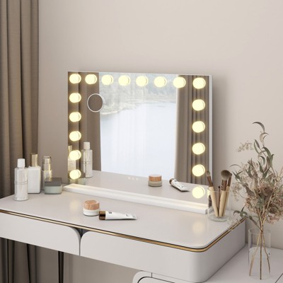 ELECWISH LED Lighted Vanity Mirror with Stand - 3-Color Adjustable, USB Port, Wall Mountable, White