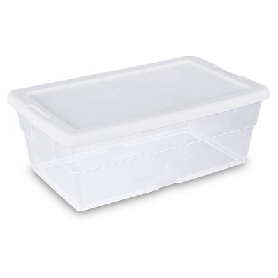 Sterilite 6 Quart Clear Plastic Stacking Storage Container Tote with White Lid for Garage, Kitchen, and Closet Organization, 72 Pack