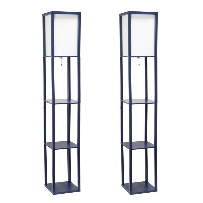 Simple Designs (Set of 2) 62.5" Three Shelf Etagere Organizer Storage Floor Lamps Navy Blue