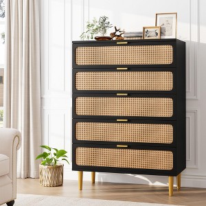 Whizmax Rattan 5-Drawer Dresser, Tall Chest with Deep Drawers & Wide Top, Large Wooden Storage for Bedroom/Living Room/Hallway/Kids Room - 1 of 4