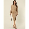 Seta T Women's Boat Neck Ruched Lantern Sleeve High Waist Side Slit Hem Midi Dress - 3 of 4