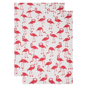 2pk Kitchen Towel Flamingo Print White - MU Kitchen: 100% Cotton, Machine Washable, Animal Pattern Tea Towel - 1 of 3