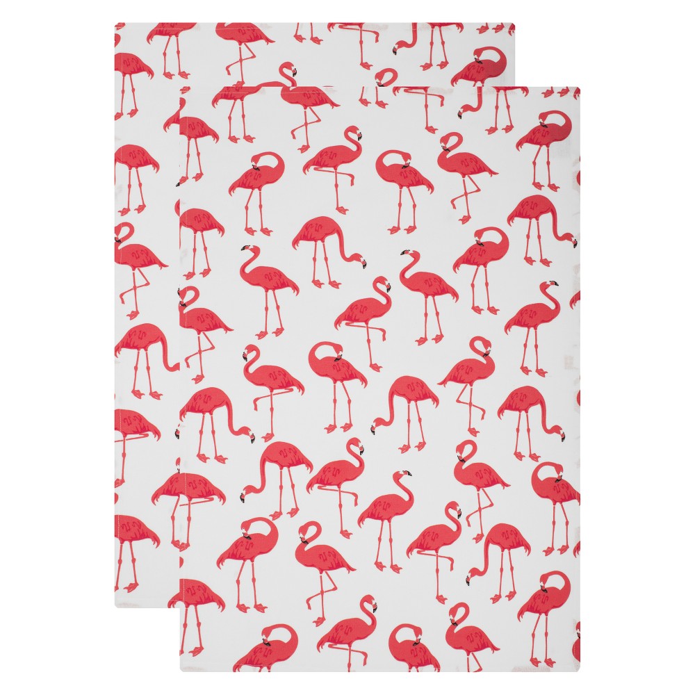 Photos - Towel 2pk Kitchen  Flamingo Print White - MU Kitchen
