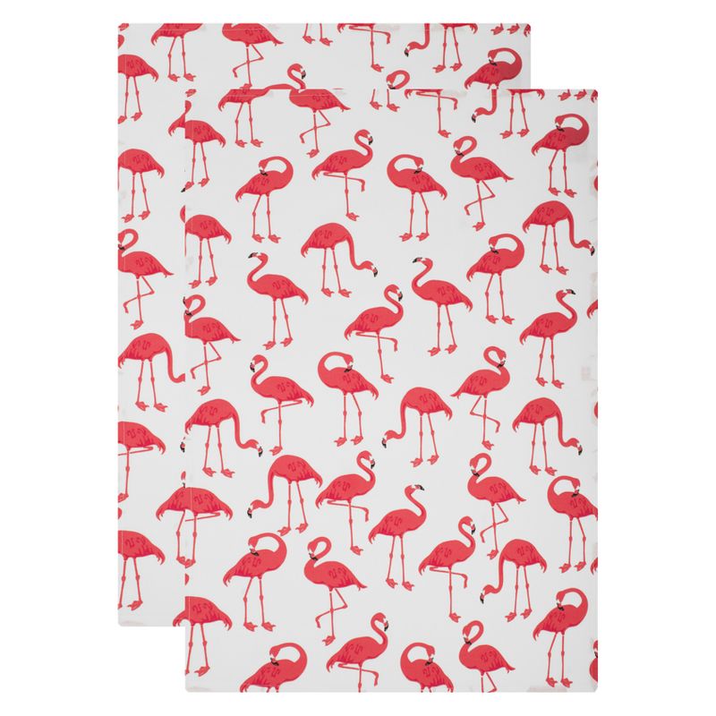 2pk Kitchen Towel Flamingo Print White - MU Kitchen, 1 of 4