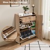 Fluted Shoe Storage Cabinet with 2 Flip Drawers, a Drawer & 3-Tier Side Cabinet, Slim Wood Shoe Organizer, Modern Farmhouse Entryway Cabinet - 4 of 4