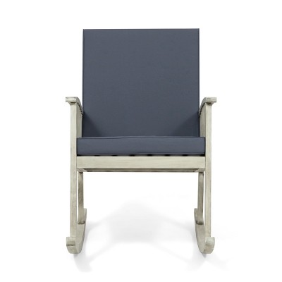 Gray Acacia Wood Outdoor Rocking Chairs with Cushions, Set of 2
