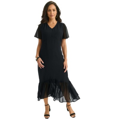 Jessica London Women's Plus Size Georgette Flounce Hem Midi Dress