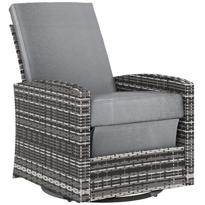 Gray Wicker Swivel Recliner Chair with Cushions