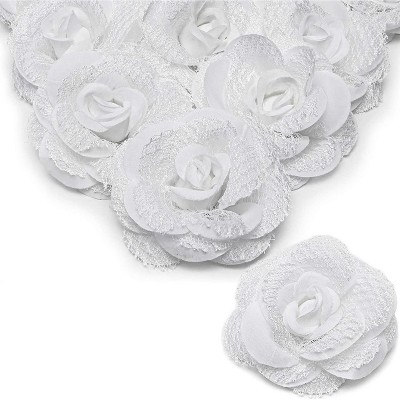 24pcs 3.5" Artificial Rose Flower Heads Silk Flower Heads for DIY Crafts, Bridal Hair Accessories, Party & Wedding Decorations, White