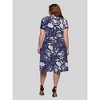 24seven Comfort Apparel Plus Size Navy Print Short Sleeve Knee Length V Neck Wrap Dress - 3 of 4